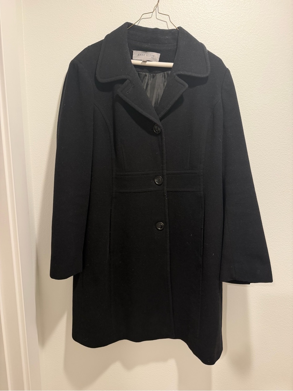 Anne Klein Women's Black Wool-Blend Button Front Coat